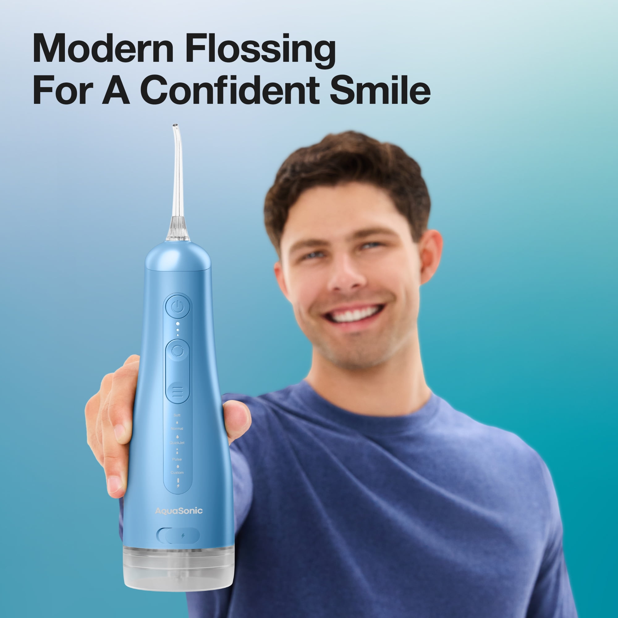 AquaSonic Precision Rechargeable Cordless Water Flosser with Travel Bag and 2 Standard Flossing Tips - Blue