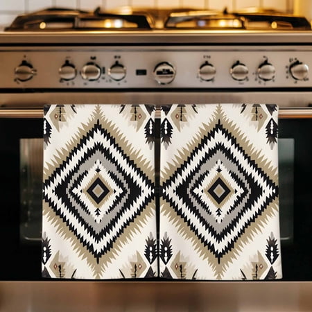 Boho Black Brown Kitchen Towels Set of 1 Vintage Geometric Southwestern Ethnic Absorbent Dish Towels for Kitchen Microfiber Hand Towel Quick Drying Tea Towel for Cleaning Decorative Dishcloths