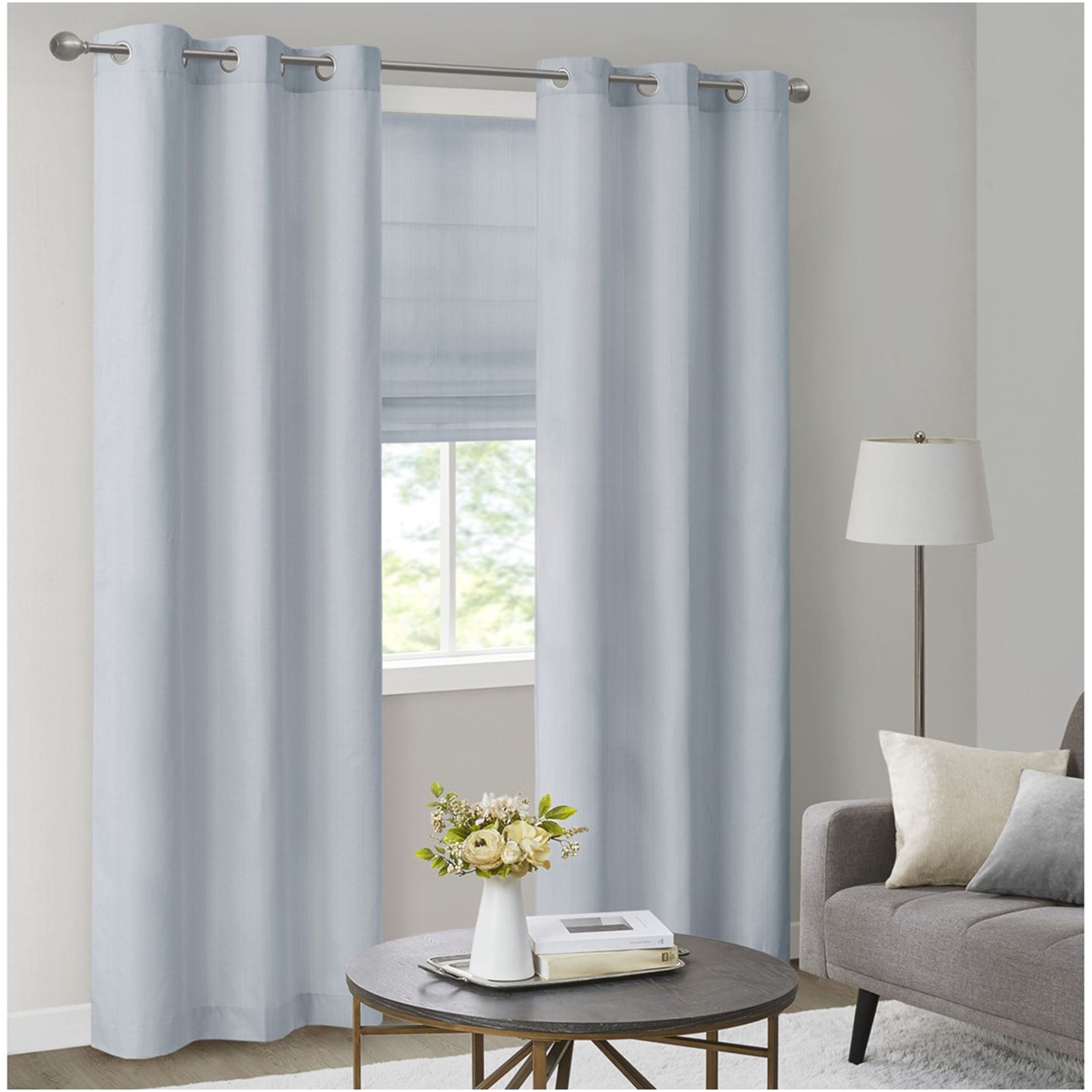 JERFIT Blue Basketweave Cordless Roman Shade for Windows, Thermal Insulated Room Darkening Window Blinds, Polyester Fabric, 29"W x 64"L, Inside or Outside Mount, OEKO-TEX Certified