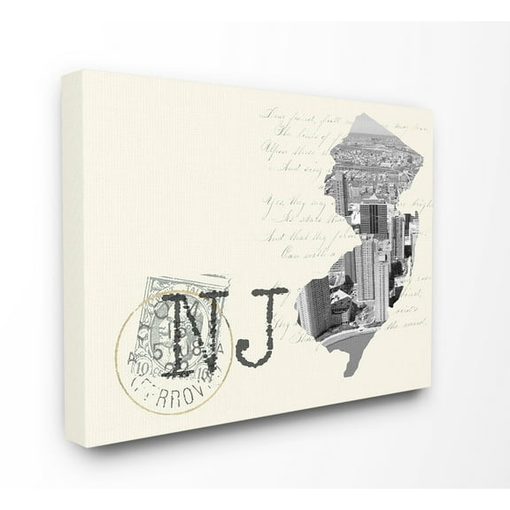 The Stupell Home Decor New Jersey Black and White Photograph on Cream Paper Postcard Canvas Wall Art
