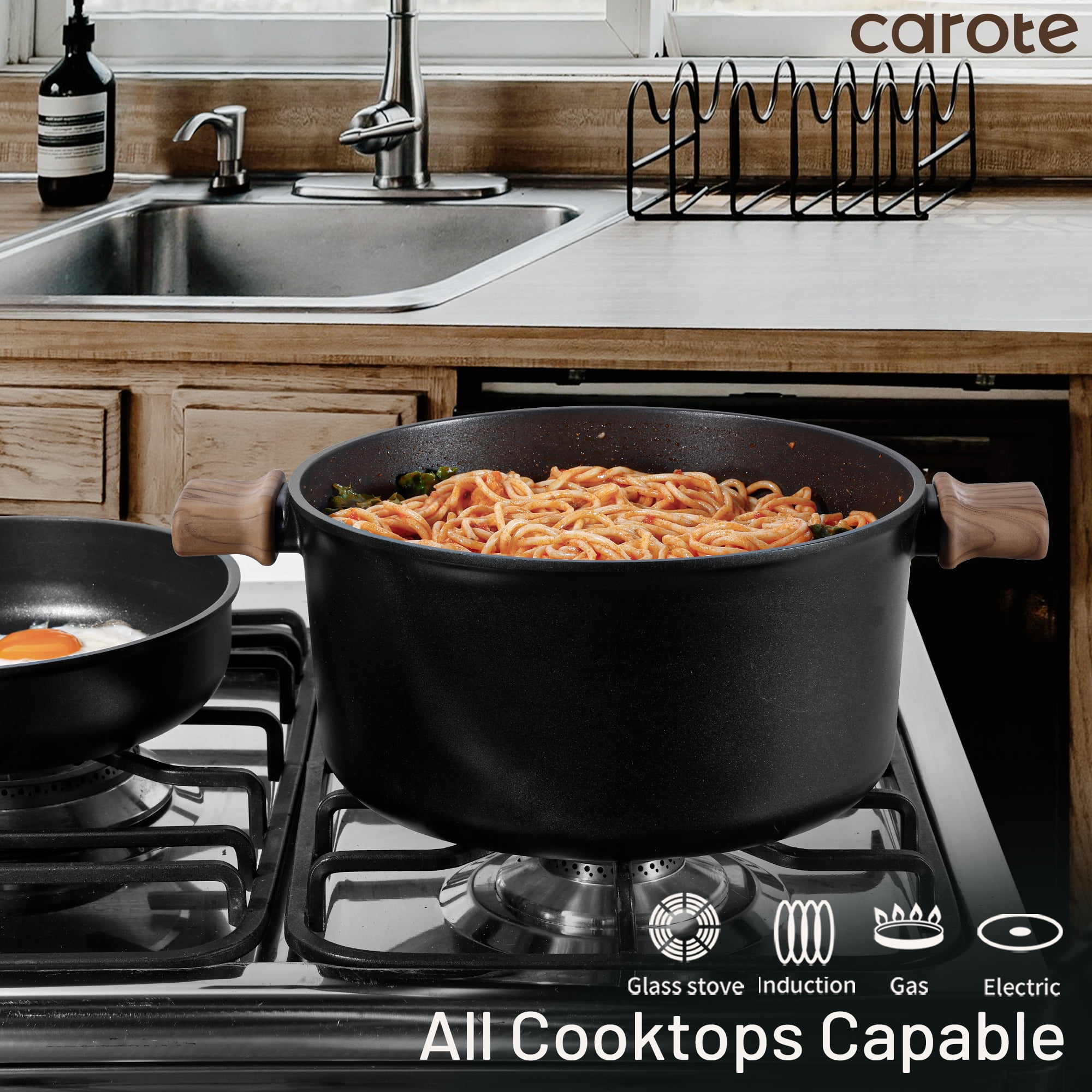 Carote Titanium Non-Stick Dutch Oven,Large Capacity Stockpot with Lid, Induction Compatible, Dishwasher Safe, 6.75QT, Black