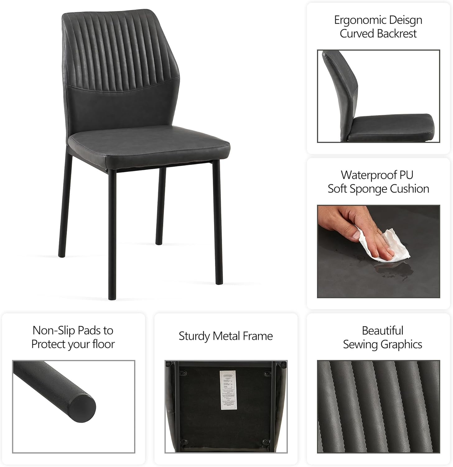 NORDICANA Dining Chairs Set of 4,Modern Leather Home Kitchen Chairs Upholstered for Dining Room, Apartment,Gray