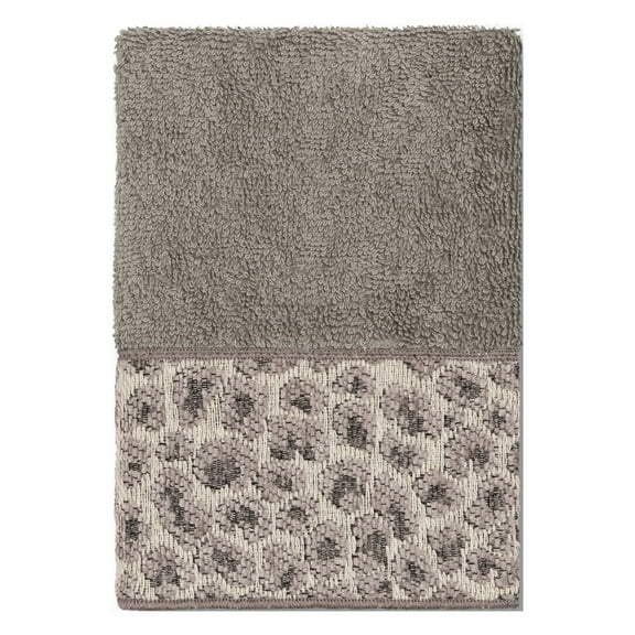 Authentic Hotel and Spa Turkish Cotton Cheetah Jacquard Trim Dark Grey Washcloth