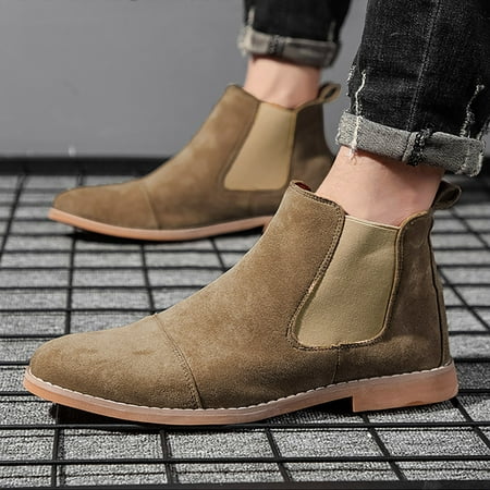 

eczipvz Men Shoes Reverse Suede Boot Men English Work Clothes Boots Outdoor Casual Leather Boots Mens Boots Suede (Khaki 10)
