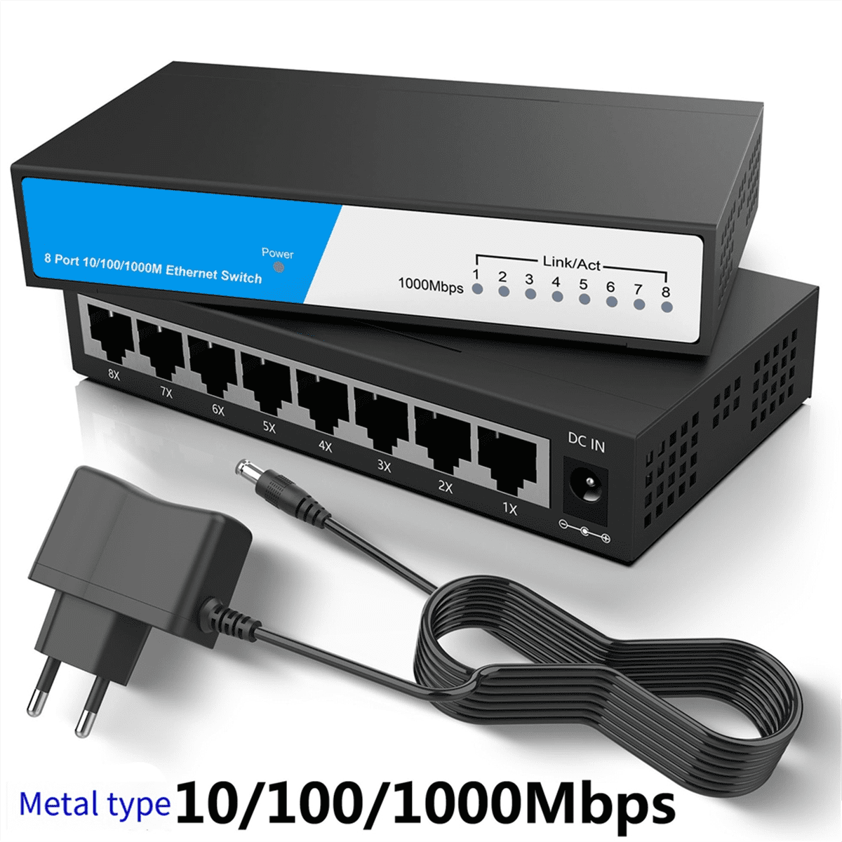 8 Port Gigabit Ethernet Switch RJ45 Hub Internet Splitter Smart Switch Ethernet Network Switch 10/100/1000Mbps US Plug