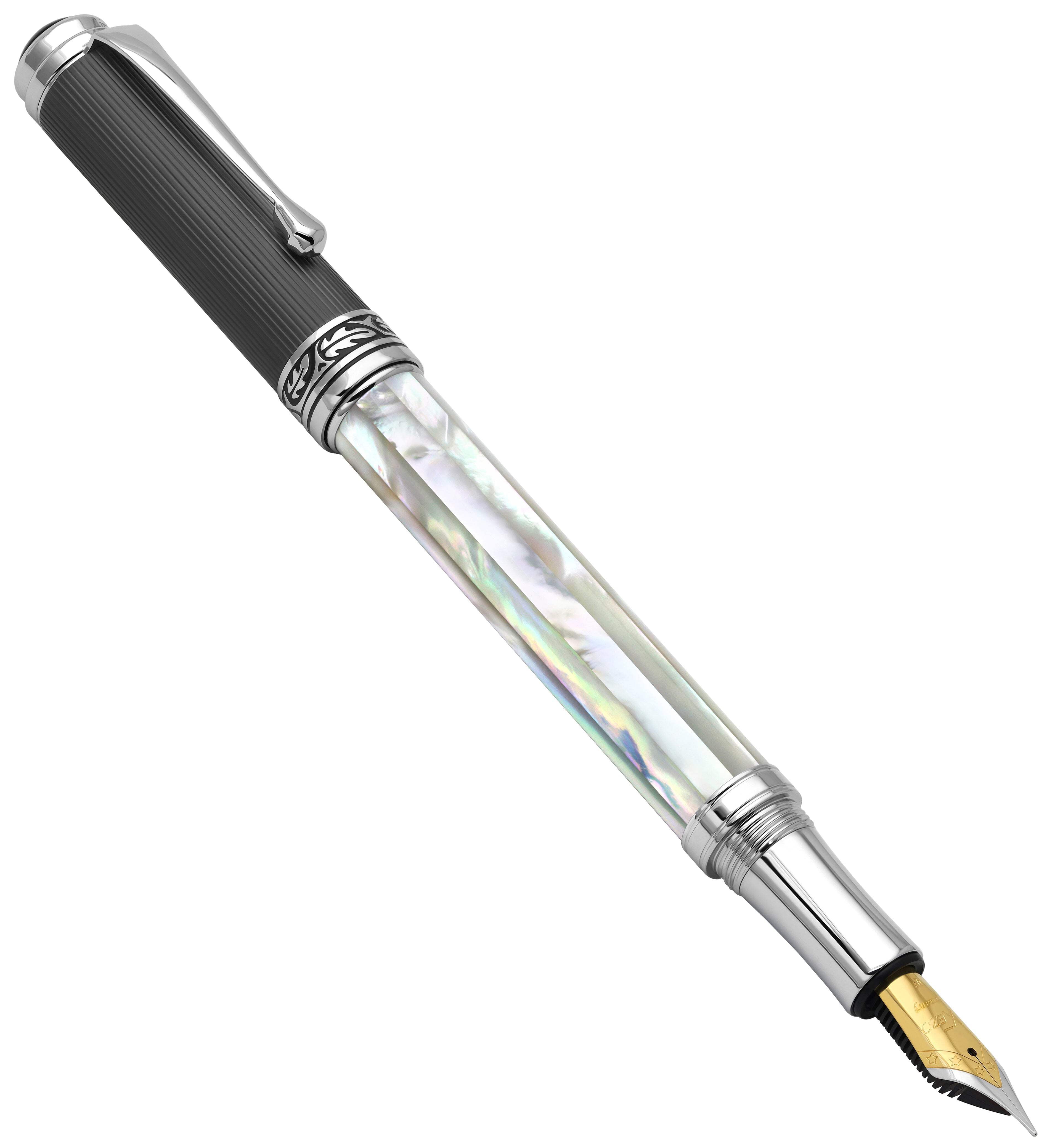 Xezo Xezo Maestro® Oceanic White Mother of Pearl Fountain Pen (Fine Nib) - DLC (Diamond-Like Coating) PVD Cap