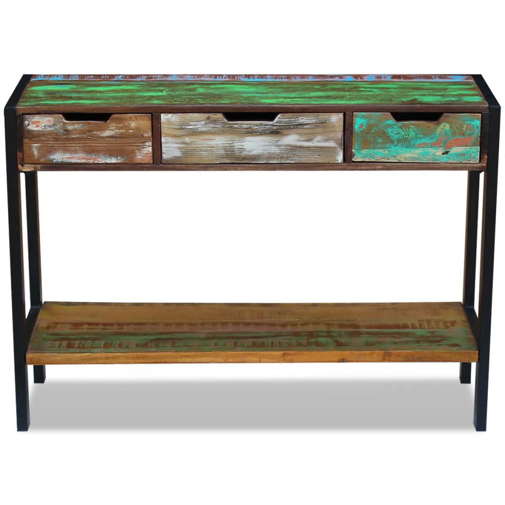 Kepooman Home Rectangle Reclaimed Wood Sideboard Console Table with 3 Drawers Cabinets & Bottom Shelf, Multi-color Kepooman Home Rectangle Reclaimed Wood Sideboard Console Table with 3 Drawers Cabinets & Bottom Shelf, Multi-color
