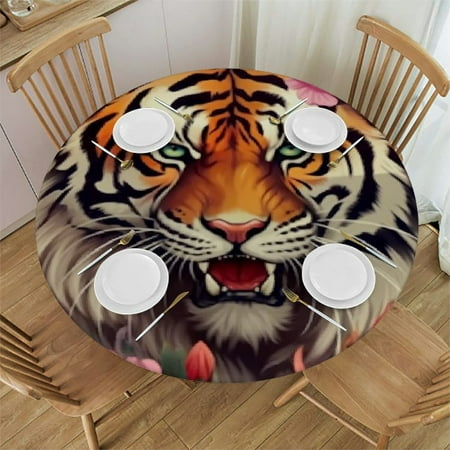 

BCIIG Tiger Flowers Round Table Cover Stain Resistant & Washable 100% Polyester Perfect for Indoor Outdoor Tablecloth Kitchen Dining Wedding Parties 31 -35