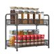 thumbnail image 1 of Organizador de especias para encimera de metal plegable de 2 niveles a prueba de óxido estante grande de almacenamiento de condimentos con barandilla, 1 of 8