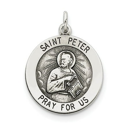 Sterling Silver Engravable Antiqued Saint Peter Medal