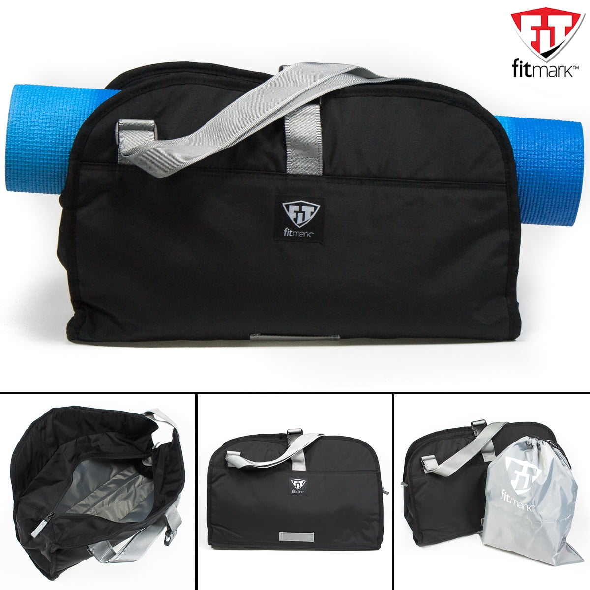 Fitmark Namaste Tote Gym Yoga Crossbody Messenger Duffle Black +Laundry Shoe Bag by