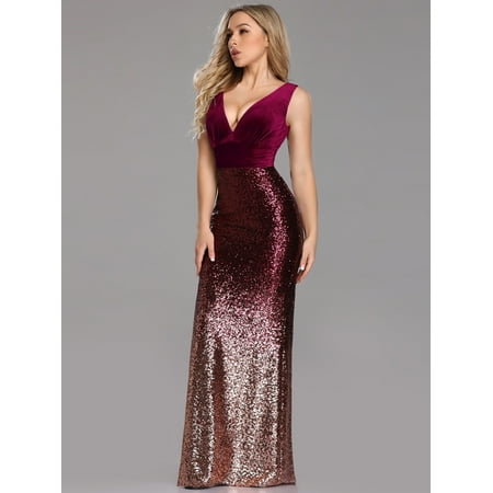 Ever-Pretty Womens Sexy Velvet Sequin Formal Evening Party Maxi Dresses for Women 07767 Red US 4