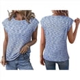 thumbnail image 2 of Blusas de Verano para Mujer, Informales, de Cuello Redondo, de Punto Gofre, con Mangas , Blusas Holgadas. Azul M, 2 of 6