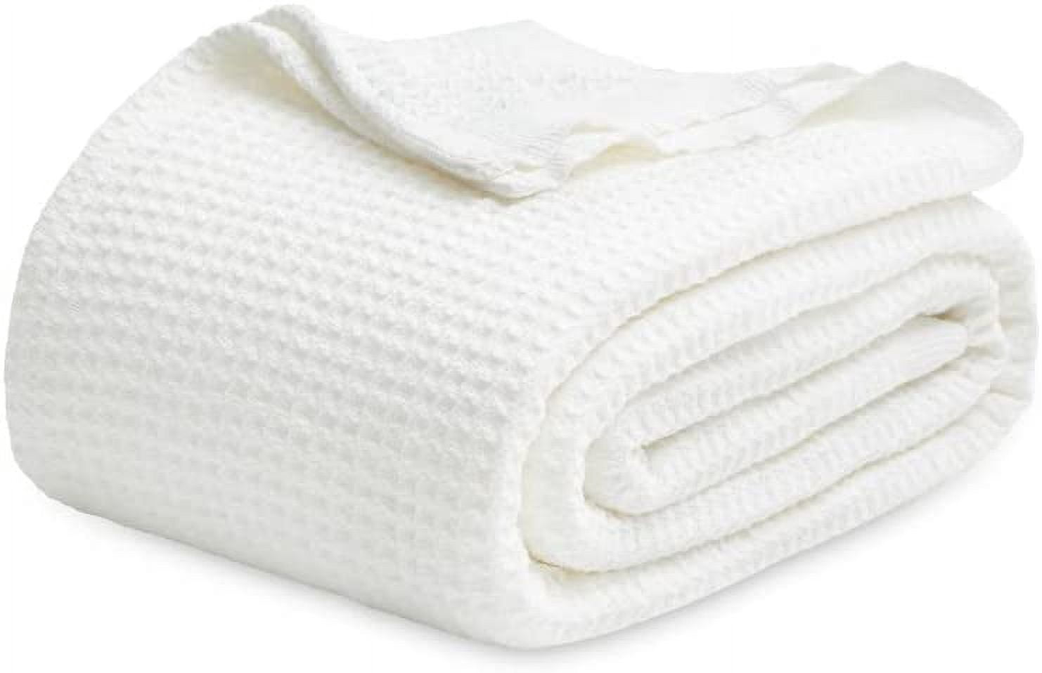 Cozy Comfort 100% Cotton Blankets Queen White - Waffle Weave Blankets for All Seasons, 90x90 inches
