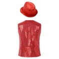 thumbnail image 2 of YEAHDOR Kids Boys Button Down Shiny Sequins Vest with Hat for Jazz Hip Hop Dance Performance Red 11-12, 2 of 7