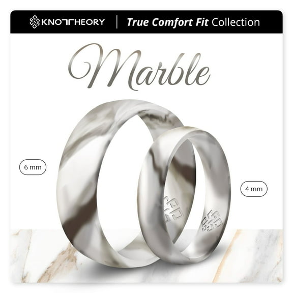 White Marble Breathable Silicone Ring for Men and Women 4mm Bandwidth
