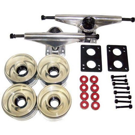 LONGBOARD TRUCKS WHEELS BEARINGS 7.0 Raw, 76mm Trans Clear