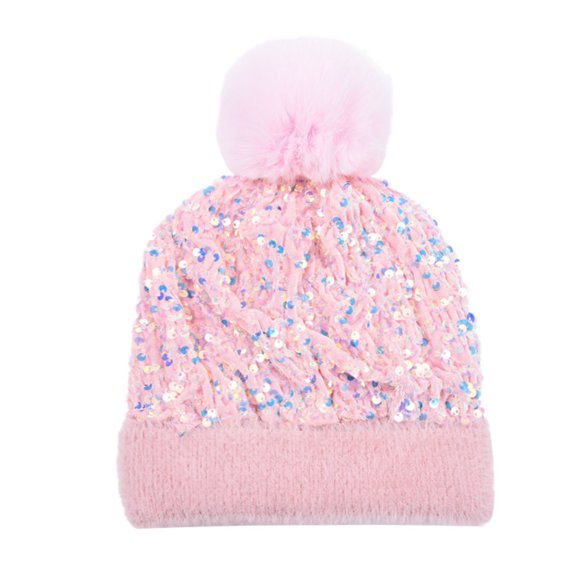 HOARBOEG Women's Sparkly Sequin Beanie Winter Hat - Soft Knit Glitter Bling Slouchy Beanie for Women, Cozy Faux Mink Cuffed Hat, Festive Holiday Party Christmas Accessory Gift