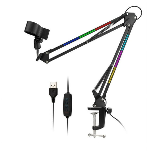 Soporte para Micrófono RGB con Luz RGB Brazo de Suspensión Giratorio Soporte de Tijera Base Normal