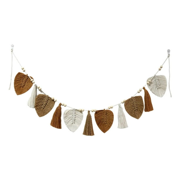 Adorno de pared con hojas de macramé para colgar en la pared, diseño bohemio Caqui