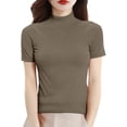 thumbnail image 3 of Summer Tops for Women Short Sleeve Mock Neck Sweater Top Turtleneck Pullover Shirt Fashion, 3 of 6