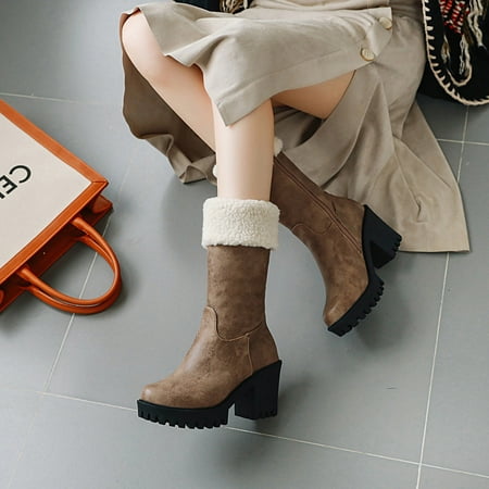 

PEONAVET Womens Snow Boots Fur Lined Anti-Slip Warm Winter Boots Platform High Heels Ankle Booties