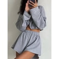 thumbnail image 3 of Women 2 Piece Outfits Sweat Shorts Sets Oversized Casual Lounge Matching Set Sweatsuit Tracksuit Fall Clothes Grey L, 3 of 5