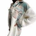 thumbnail image 3 of Women'S Flannel Button Down Fleece Jacket Fall Fuzzy Lapel Long Sleeves Plaid Blouse Jacket Winter Light Coats Green L, 3 of 6