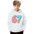 thumbnail image 4 of Playtopia Youth Donut Ice Cream Number 67 Graphic Hooded Pullover 350g Polyester Long Sleeve Kangaroo Pocket Casual Sweatshirt 1PC Big Kids Sizes 100-160, 4 of 4