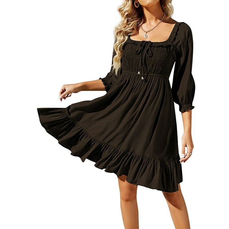 Womens Square Neck Tiered Ruffle Romper Floral Printed Lantern Sleeve Jumpsuits Short Mini Dress Romper