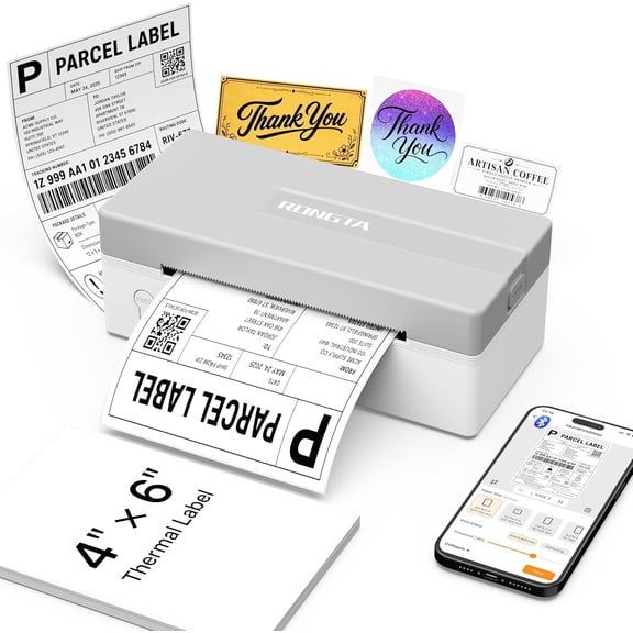 Rongta Bluetooth Thermal 4x6 Shipping Label Printer for Packages & Small Business - Android, iOS & Windows Compatible, (RP425A, White)