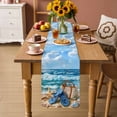 thumbnail image 2 of Nautical Coastal Table Runner 90 Inches, Summer Beach Flip Flops Bags Starfish Waves Bed Runner Dresser Scarves Tabletop for Indoor Outdoor Parties/Ceremony/Banquet, 13" x 90", 2 of 9