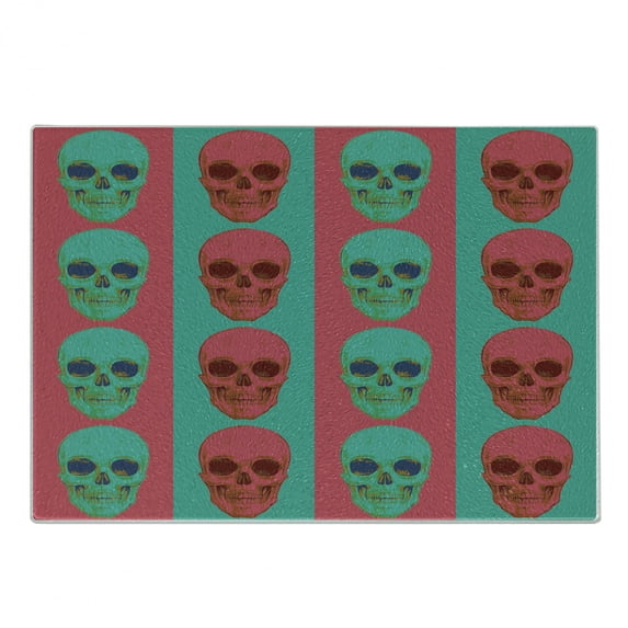Modern Cutting Board, Skull Pattern with Digital Effects Gothic Dead Anatomy Illustration, Decorative Tempered Glass Cutting and Serving Board, Small Size, Jade Green Magenta, by Ambesonne