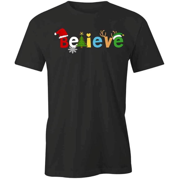 Believe T-Shirt | Christmas Holiday Black Tee Gift