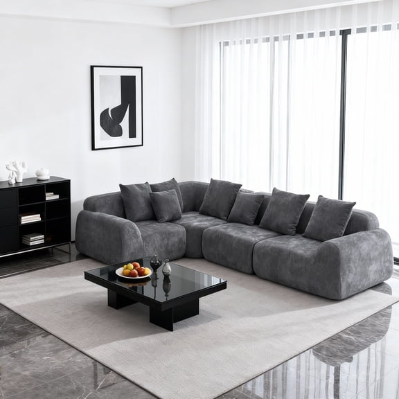 118" Oversized Cloud Curved Sectional Sofa with Chaise, Boneless Modular Couch with Deep Seat Compression Foam, No Assembly Living Room Sofa for Apartment Lounge