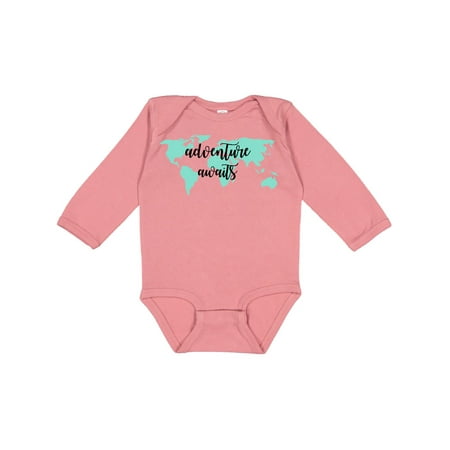 

Inktastic Adventure Awaits Teal World Map Gift Baby Boy or Baby Girl Long Sleeve Bodysuit