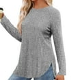 thumbnail image 6 of Womens Ribbed Knit Tunic Tops Split Curved Hem Loose Fit Casual Long Sleeve Raglan Sweater Lightweight Pullovers (S, Gray 01), 6 of 6