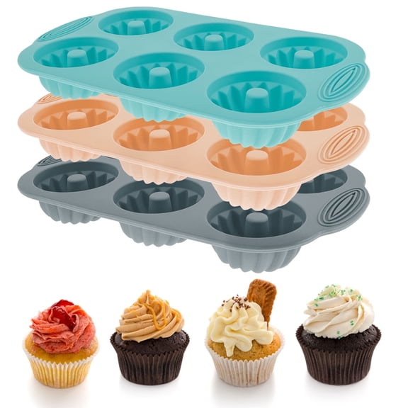 Jetcloudlive 3Pcs Mini Bundt Cake Pan 6 Cavity Fluted Cake Pans Mini Cake Pan Heat Resistant Silicone Baking Mold Food Grade Silicone Cupcake Mold for Baking Cupcakes Muffins