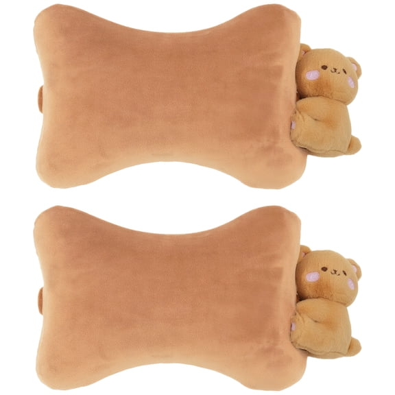 2 Pack Car Neck Pillow with Cute Bear, Memory Foam Neck Support Cushion, 13.8 x 7.9 in / 35 x 20 cm Bone-Shaped Headrest Pillow, Ergonomic Design for Driving, Traveling, Resting