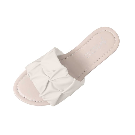 KIJBLAE Women's Color Block Flat Slide Sandals, Open Toe Non Slip Casual Slippers Summer Beach Vacation Outdoor Daily Wear Beige 37