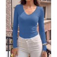 thumbnail image 3 of BTFBM Lace Deep V Neck Fitted Long Sleeve Shirts for Women | Womens Fall Fashion, Casual T Shirt, Base Layer, Basic Undershirts, Slim Fit Going Out Tops, Date Night Out Outfits, 3 of 9