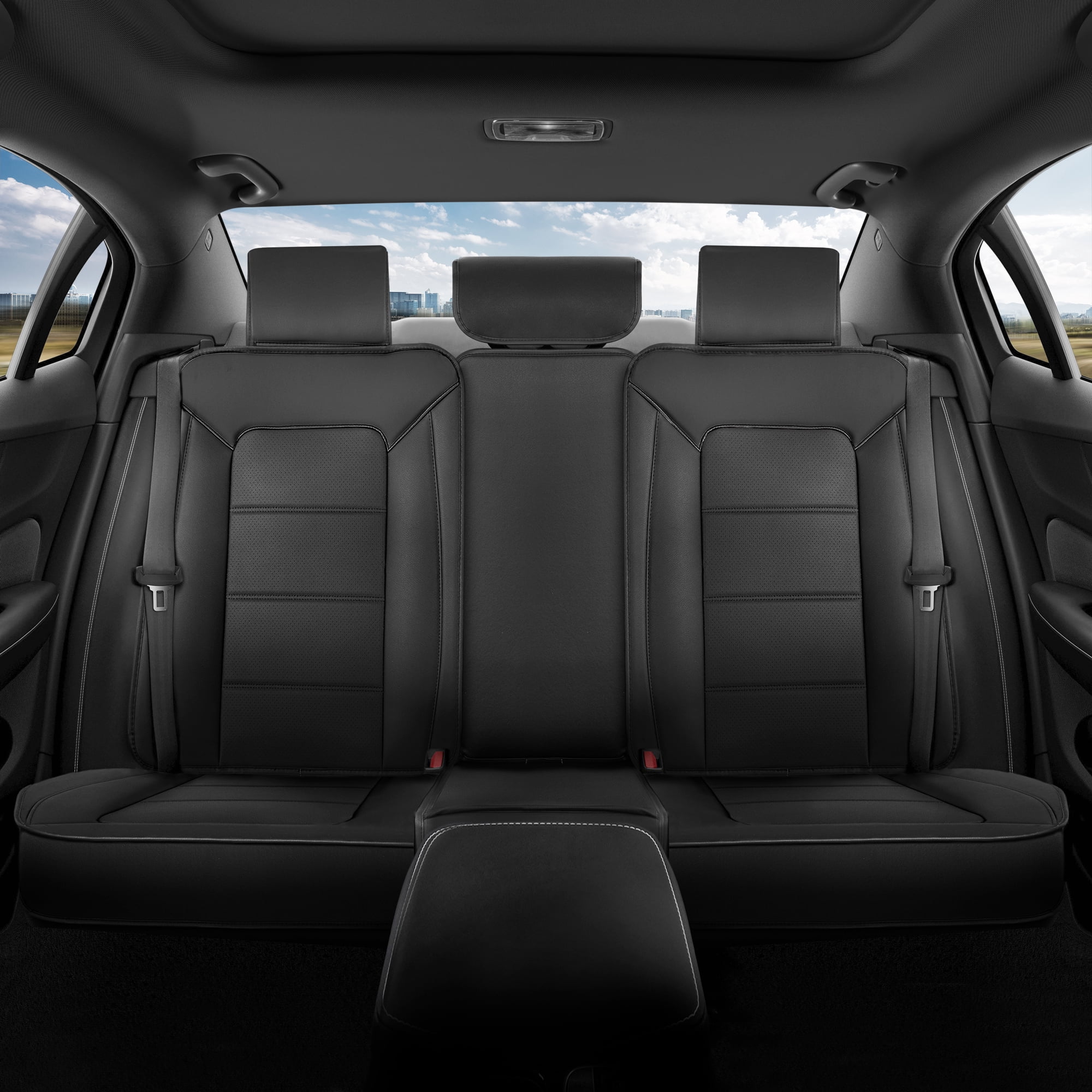 Motorbox Classic Edition Bench Seat Cover, Premium Faux Leather Back Seat Covers for Cars Trucks Vans SUV, Rear Car Seat Covers Back Seats Only, Automotive Interior Cover - Black