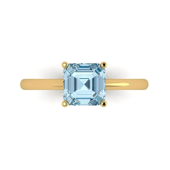 1.5 ctw Solitaire Anniversary Ring for Women | Asscher Cut Simulated Blue Diamond | Hyperallergenic Solid 14K Yellow Gold