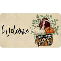 Fall Door Mat Outside,Pumpkin Eucalyptus Welcome Mat for Front Door,Thanksgiving Autumn Indoor Outdoor Non-Slip Rugs Doormat for Farmhouse Home Porch Decorations (Orange Football 30" x 17")