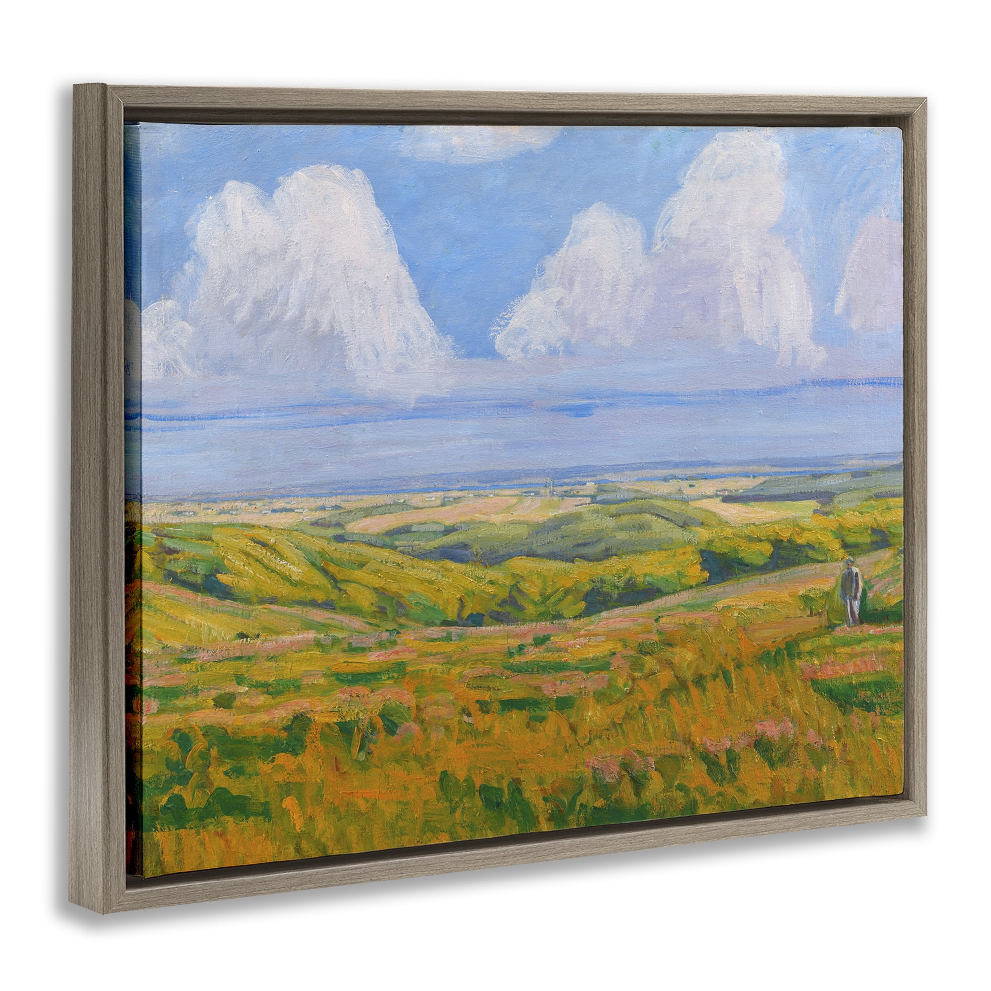 Stupell Industries Clouds over Classic Country Landscape & Nature Painting Brown Floater Framed Canvas Art Print Wall Art, 31 x 25