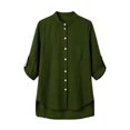 thumbnail image 6 of Mandarin Stand Collar Full Button Up Roll Tab Sleeve Chest Pocket Asymmetric High Low Hem Crinkle Cotton Linen Shirt for Women Spring Summer Casual Office Wear, 6 of 9
