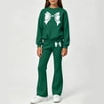 thumbnail image 3 of Piuwrlz Girls 2PC Sweatshirt Sets Kids Pattern Outfit Sets Crew Neck Sweatshirts and Flared Pants Green Size 5-6 Years, 3 of 6