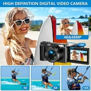 4K Digital Camera for Photography Autofocus 48MP Vlogging Camera for YouTube Compact Camera 16X Digital Zoom Video Camera with 32GB SD Card