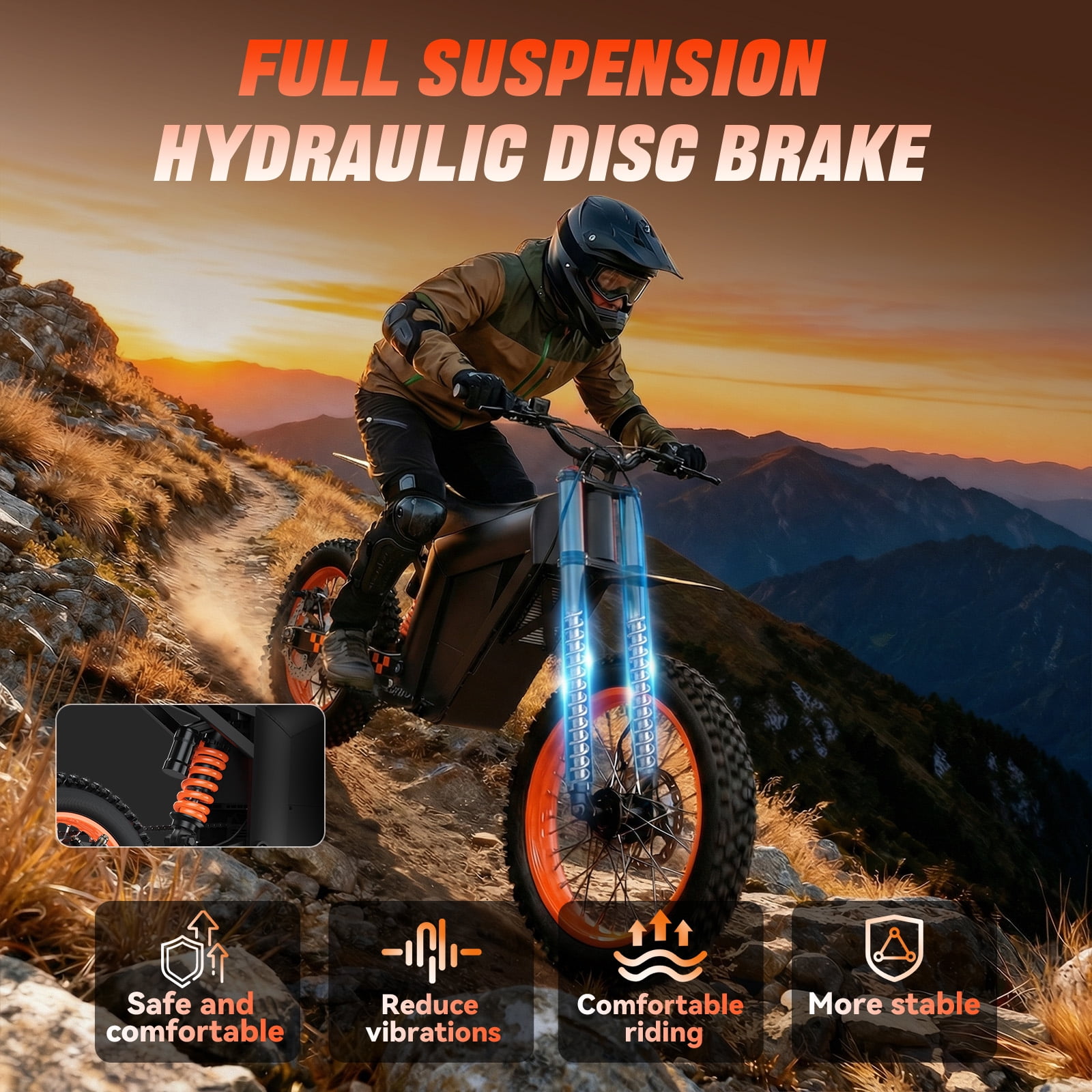 Electric Dirt Bike, 2000W, 34.2MPH & 28 Miles, 48V/20.8AH Removable Battery, 14"/12" Tire, Hydraulic Brakes & Full Suspension, Mountain Off-Road E Dirt Bike