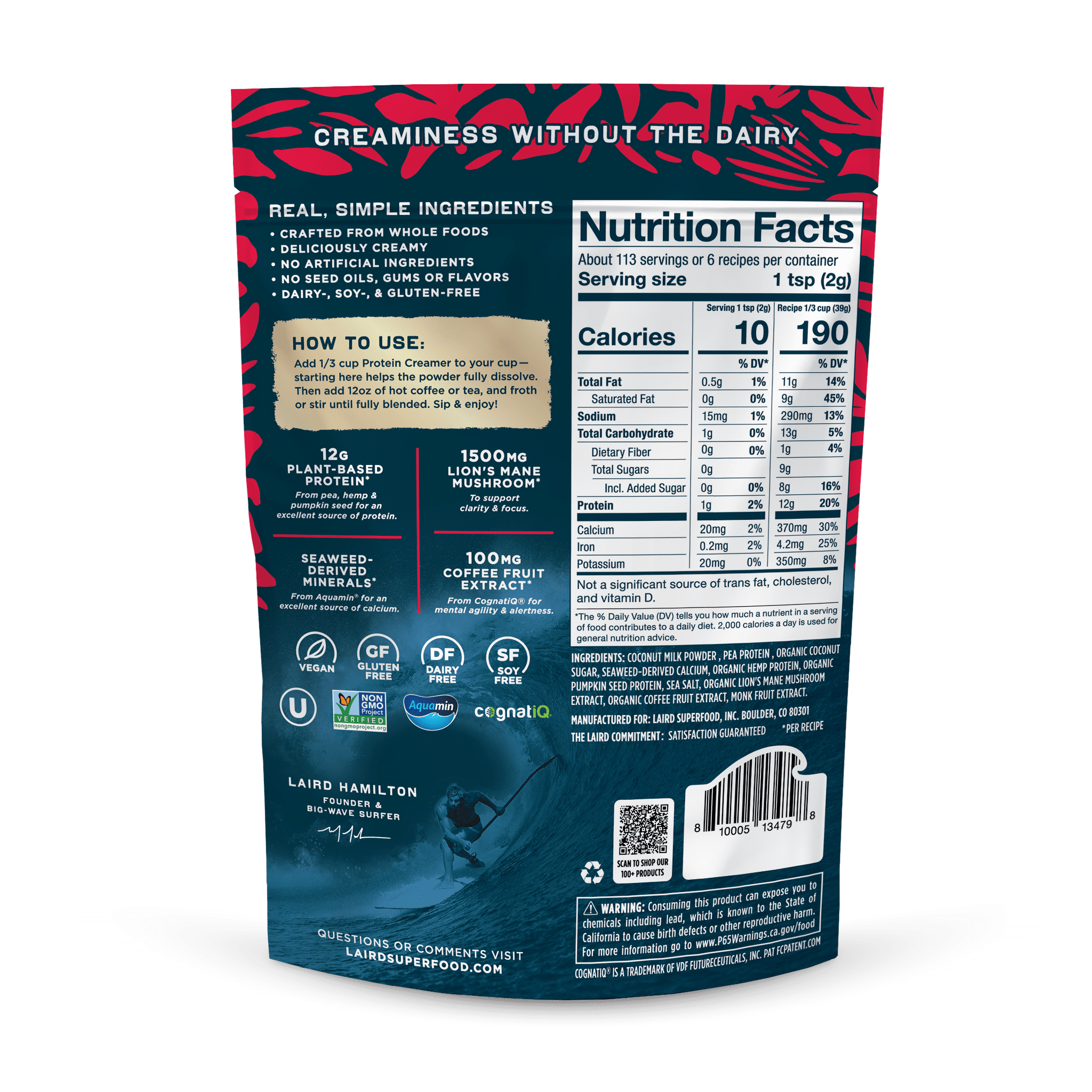 Laird Superfood Protein Creamer with Lion’s Mane Mushroom & Coffee Fruit Extract, Sweet & Creamy, Dairy-Free, Non-GMO, 8oz